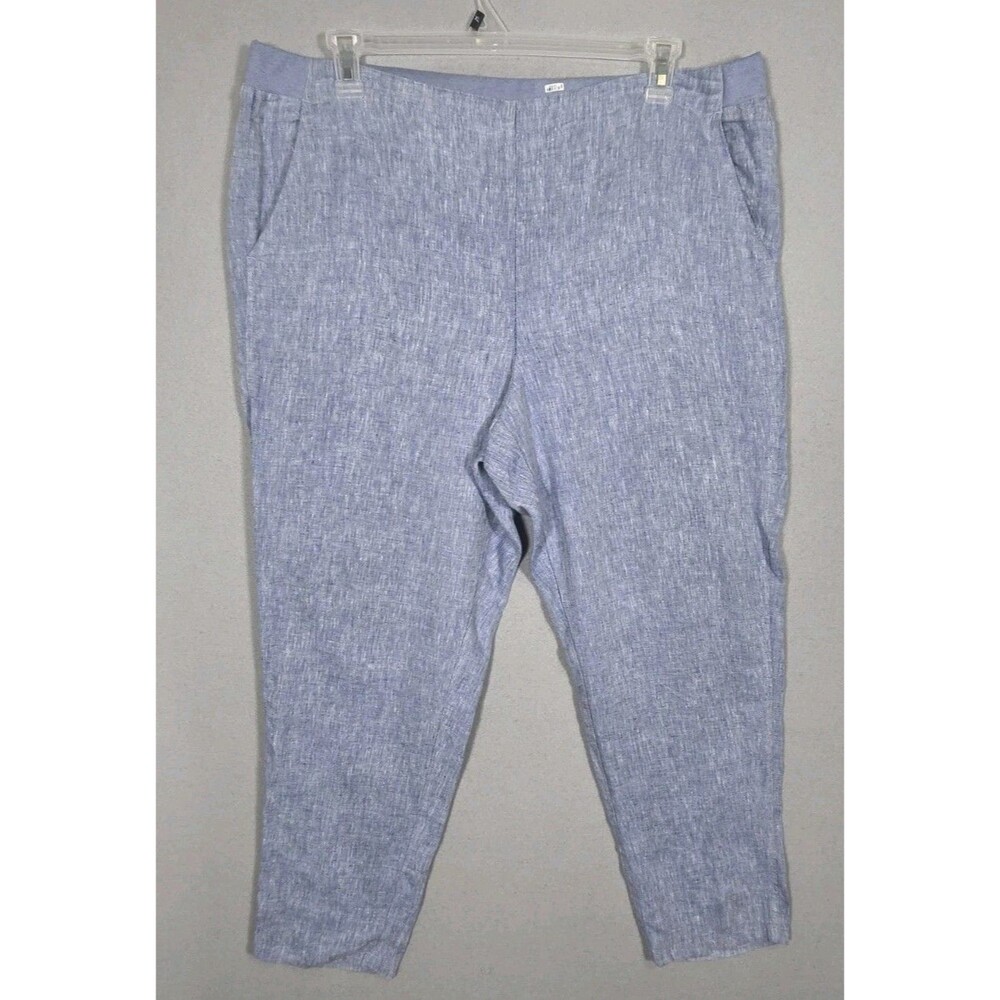 J Jill Love Linen Pants Womens XL Blue Pull On Elastic Waist Straight Leg